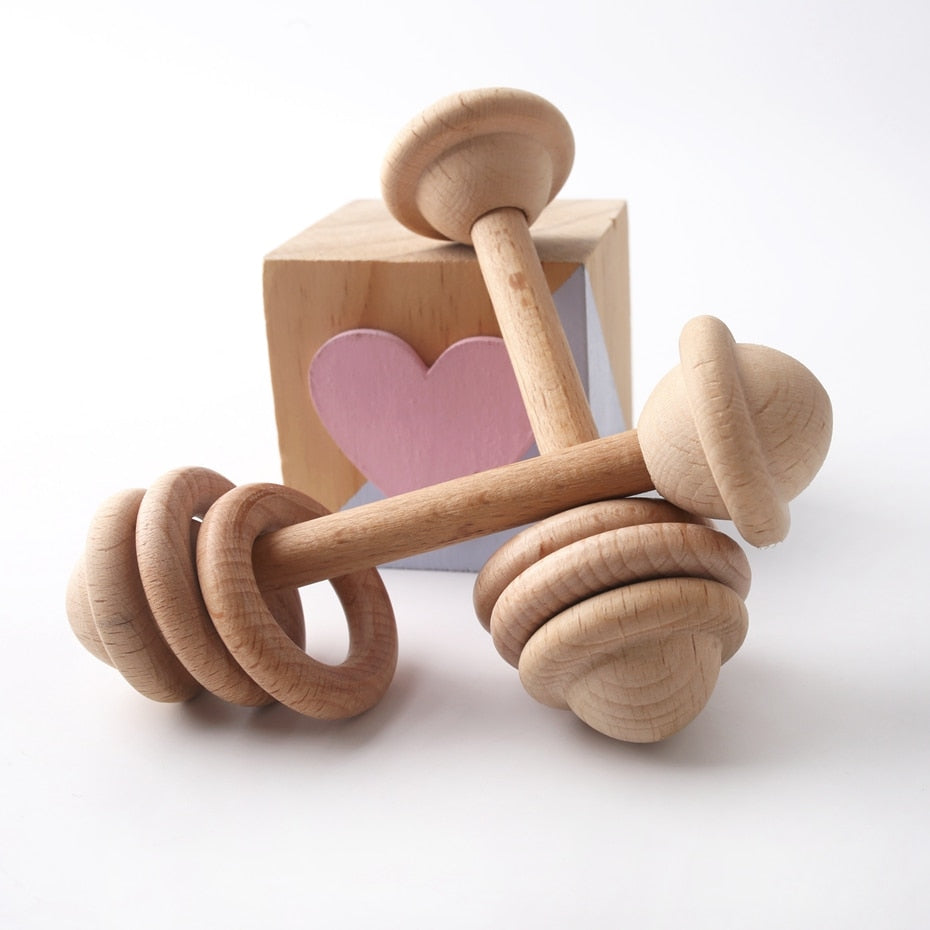 Wooden Rattles Teether Newborn Nursing Rattle With Ring Baby Beech Wood Montessori Toys Baby Fun Interesting Toys For Children