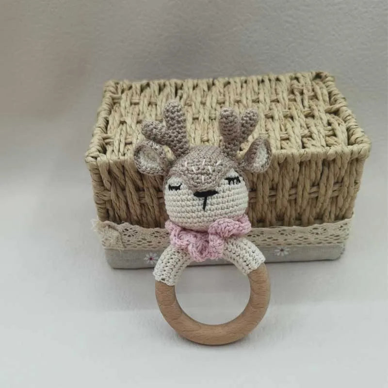 Crochet Baby Handmade Deer Elk Set Rattle Teething Ring Plush Toys Sleeping Dolls Shower Gifts