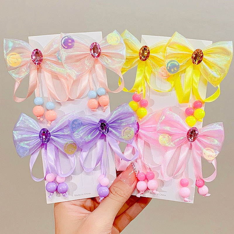 Bowtie Tassels Hair Clips For Girls Baby Diamond Hairpins Princess Colorful Small Girl Side Clip Girl Hair Accessoires Gifts