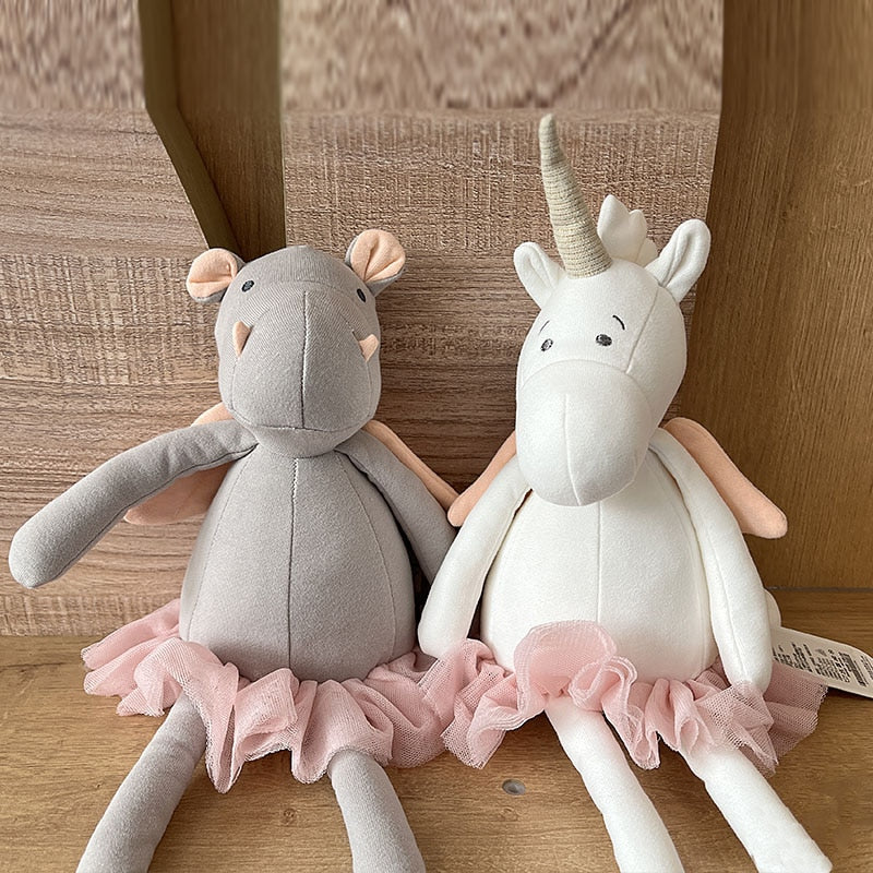40cm Stuffed Animal Toys Plush Long Legs Unicorn Hippos with Tutu Dress Baby Cuddle Sleeping Dolls  Birthday Toy for Children