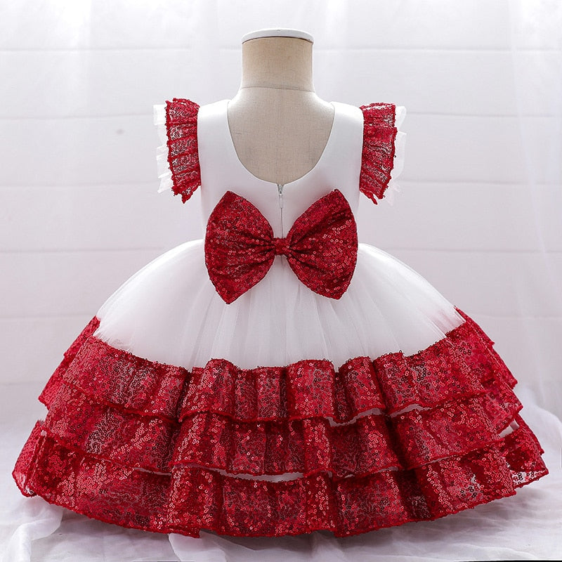 Toddler Costume Baby Girl Clothes Pageant Backless Sequin 1 Year Birthday Dress For Baptism Bow Princess Party Dresses Gown