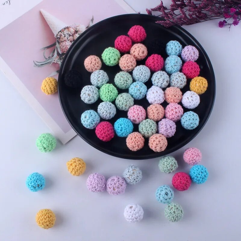 10Pcs 16mm Crochet Wooden Bead Baby Teether Knitting Beads Blank for DIY Nursing Pacifier Chain Clip Necklace Accessories